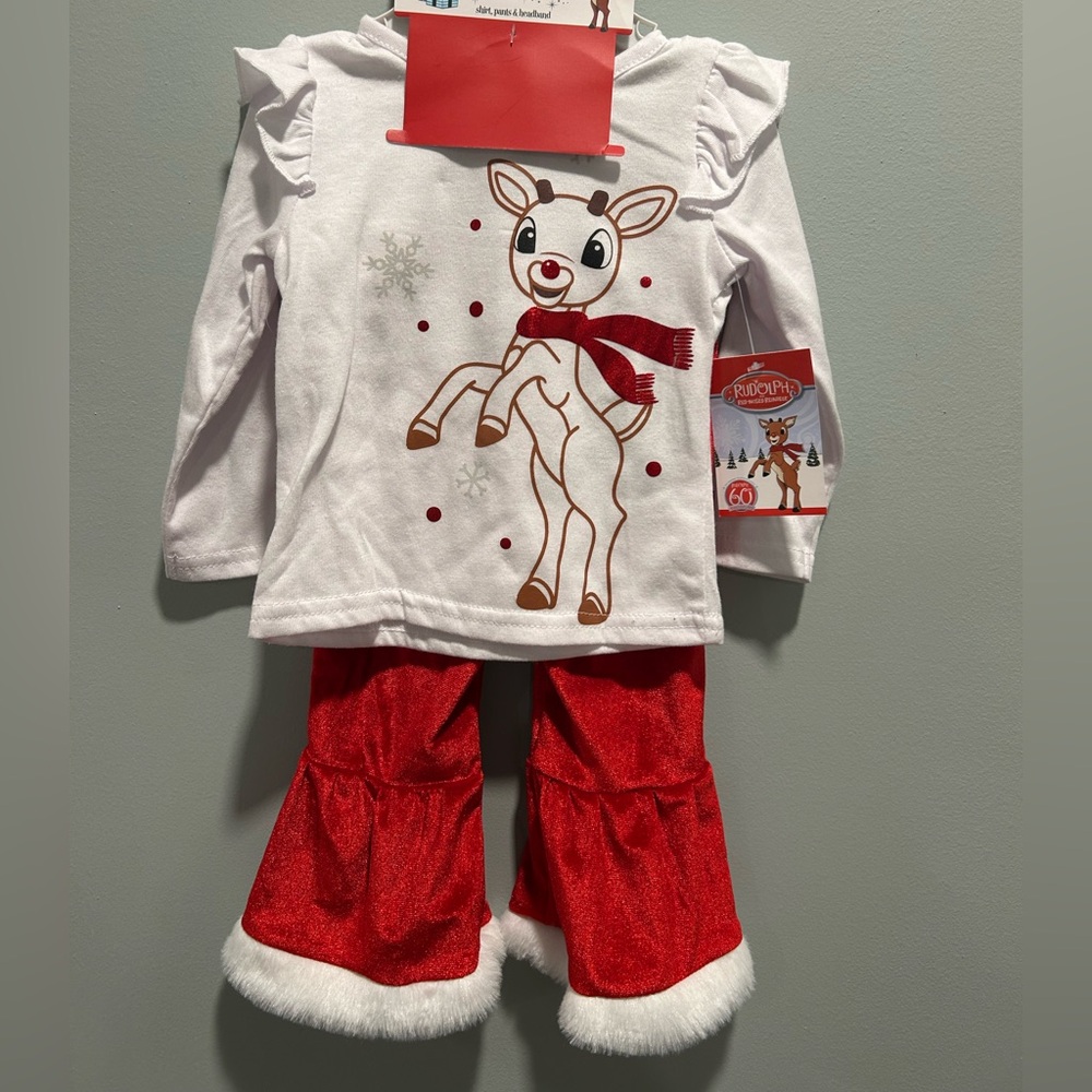 Baby Girl Rudolph the Red Nosed Reindeer 2 Pc Christmas Outfit NWT Size 9 months